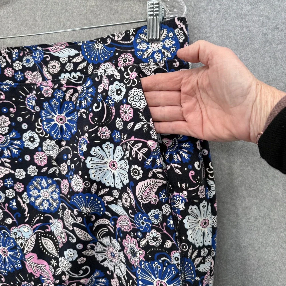 Talbots Everyday Yoga Skort Women PXL Black Floral Cotton Stretch Athletic Skirt